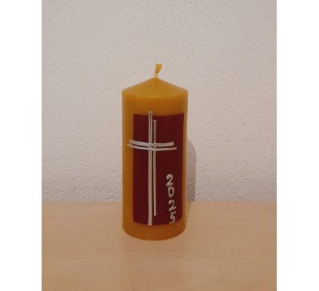 Hromničná sviečka hrubá liata s bordovým krížom